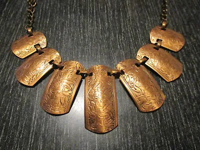 Vintage MCM Modernist Etched Tulip Solid Copper Egyptian Collar Drop Necklace! • $45