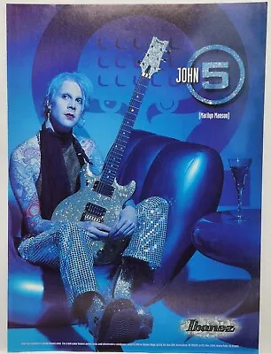 1999 Marilyn Manson Ibanez Guitars John 5 Vtg Print Ad Man Cave Art Poster 90's • $10.88
