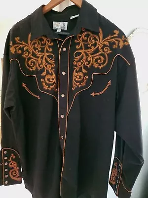 Panhandle Slim Mens XL Black Embroidered Pearl Snap Western Long Sleeve Vintage  • $42.99
