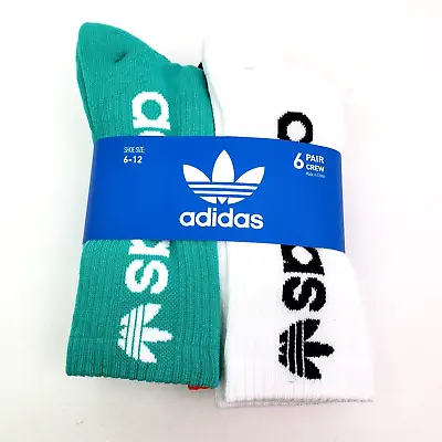 Adidas: Mint Rush Green-Acid Orange Grey Crew Socks 6 Pk Mens Size 6-12 • $19.96