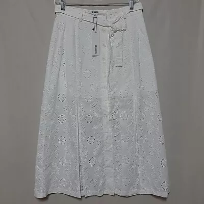 BB DAKOTA White Eyelet Split Panel Midi Skirt Size 4 • $24.99