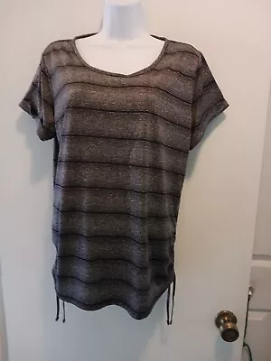 Made For Life Activewear Womens Top Petite Large  Black Stripe #385 • $6.99