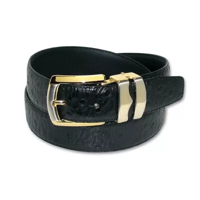 OSTRICH Pattern BLACK Color BONDED Leather Men's Belt Gold-Tone Buckle Regular • $17.95