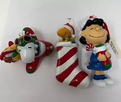 Vintage Kurt Adler 3 Peanuts Charlie Brown Snoopy Lucy Christmas Ornaments • $19.99