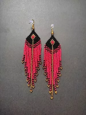 Tribal Earrings Native Large Boho American Seed Beads Handmade Earring • $17.99