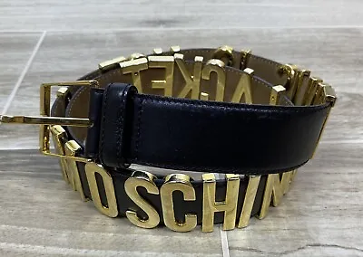 MOSCHINO Leather Belt Rare Gold Logo Jacket Redwall Vintage 401106 Retro AUTH • $325