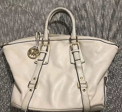 Michael Kors Bedford Large Bowling Satchel Vanilla Cream Beige White Leather • $39.99