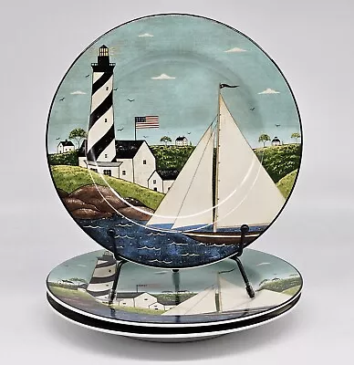 Warren Kimble Coastal Breeze Sakura Lunch Plates Set Of 3 Nautical Blue • $24.99