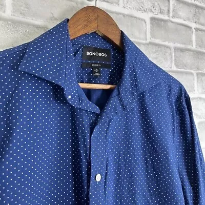 Bonobos Navy Polka Dot Button Up Dress Shirt Mens 16/35 Standard Fit Long Sleeve • $19.79