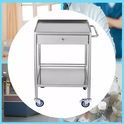 2 Tier Hospital Lab Emergency Cart Rolling Trolley Single Drawer Cart Stand • $145.35