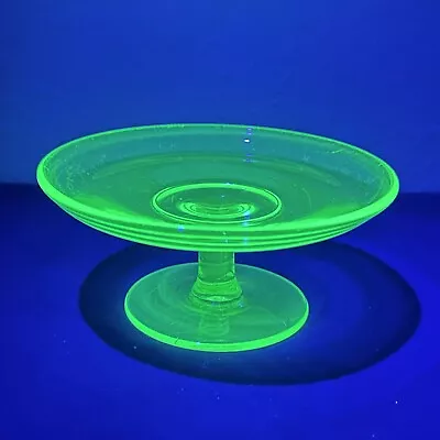 Green Vaseline Uranium Depression Glass Small Dessert Pedestal Footed Compote • $19.99