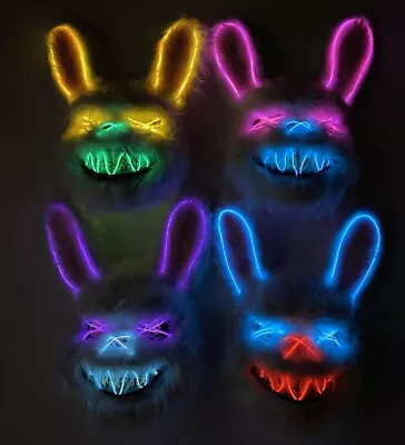 Neon Light-Up Rainbow Killer Rabbit Halloween Mask Scary Costume Accessory 1/PC • $14.95