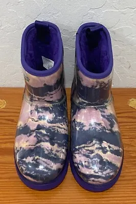 NWT Women's UGG Tie Dye Waterproof Rain Boots Size 7 Wool Lined Purple & Pink • $72.75