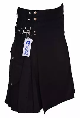 $37.99 • Buy Handmade Active Men's Black Cargo Pocket Utility Kilt 100% COTTON