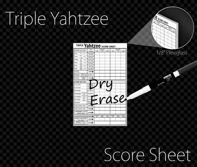 Hard Acrylic Triple Yahtzee Score Sheet Plaque Dry Erase Reusable! • $13.99