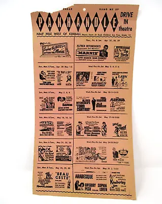 Vintage Movie Calendar Poster 1960s Drive In Theater Panhandle Nebraska 8x15 • $33.99