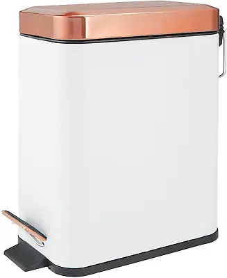 Step Trash Can Compact Garbage Bin 1.3 Gallon Rectangle Metal White/Rose Gold • $46.23