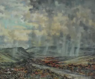 Moss Williams (Welsh) - Oil/Pastel Painting - Sun And Rain Denbigh Moors. Wales • £295