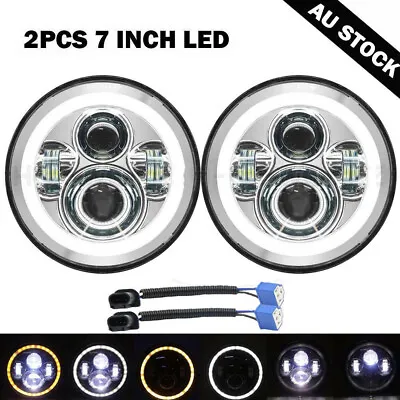 Pair 7 Inch Round LED Headlights Halo For Toyota Landcruiser HZJ75 78 79 Series • $49.81