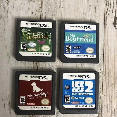 Nintendo DS My Boyfriend Nintendogs Ice Age 2 Tinker Bell Cart Only 4 Game Lot • $17.99