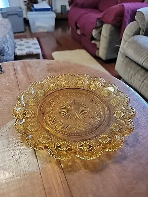 Vintage Amber Glass Hobnail Starburst 10  Plate • $10.79