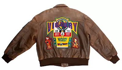 Vintage Mickey Mouse Leather Flying Jacket Disney Victory Wings 90s Size XL • $335.70