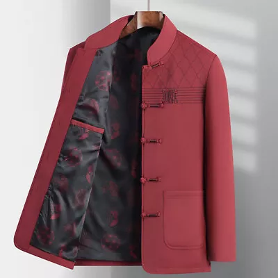 Retro Mens Tang Suit Jacket Long Sleeved Chinese Style Top Loose Standing Collar • $82.48