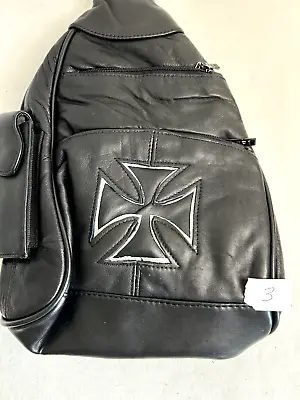 Black Leather Backpack Purse Biker Cross Logo (3) NEW MICHAEL MICHELLE • $25.04