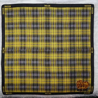 M238 Love MOSCHINO Yellow Plaid Cotton Scarf Scarves Pocket Square 18  X 18.5  • $14.99
