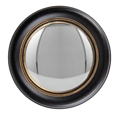 Antiqued Black Convex Fisheye Porthole Mirror Round Glass Gold Distress Rim 32cm • £42.99