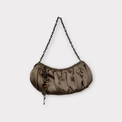 £10 • Buy Vintage Y2K Mini Shoulder Bag Satin Chain Strap Charm Detail Champagne Colour