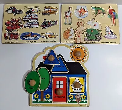 Lot 3 Wood Melissa And Doug Peg And 1 Knob Toddler Puzzles  • $29.90