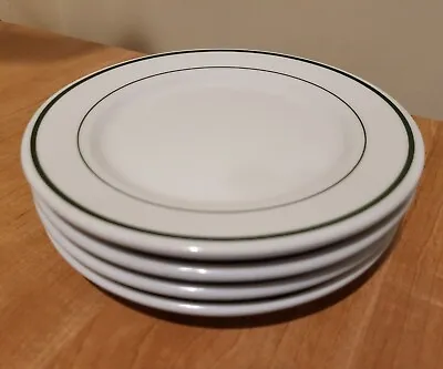 IROQUOIS CHINA  Four  6.75  Salad Plates  1947  GREEN STRIPES  Restaurant Ware • $31