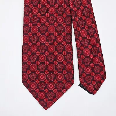 VERSACE TIE Medusa & Floral On Red Woven Silk Necktie • $24.99