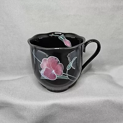 Vtg '80s Mikasa Rondo Tango EJ 702 Black Tea Cup Mug Purple Floral Japan • $12.49