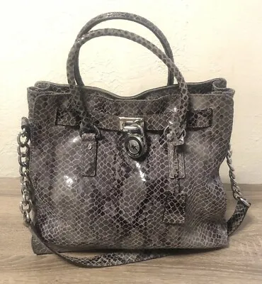 Michael Kors Hamilton Gray Leather Python Snakeskin Leather Shoulder Bag • $68