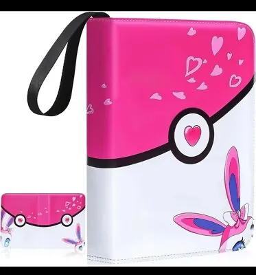 Pink Pokémon Card Binder Trading Zipper Card Album With 4 Pocket 63 Sleeves 504 • £10