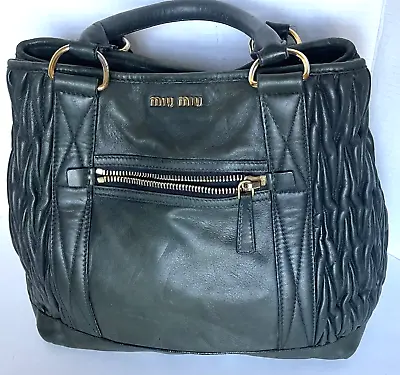 Miu Miu Matelasse Crystal Cloque Green Leather Large Handbag  #194 • $450