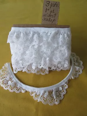 Vintage White Lace Ruffled High/Low Scallops Edging~3 Yds. X 1 In. At Widest~NOS • $5