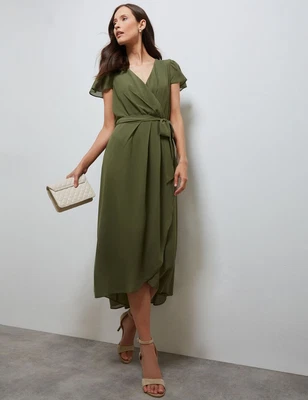 $24.86 • Buy FLUTTER SLEEVE WRAP DRESS Womens Clothing  Dresses Wrap Dress