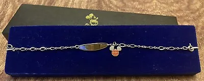 Walt Disney Productions Mickey Epcot Charm Sterling Silver ID Bracelet 7” NEW • $29.99