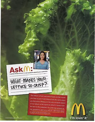 2004 McDonald’s What Makes Your Lettuce So Crisp? Fresh Retro Print Ad/Poster • $11.90