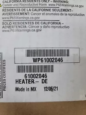 **NEW** Whirlpool Refrigerator Defrost Heater Part# WP61002046 *FREE SHIPPING* • $65