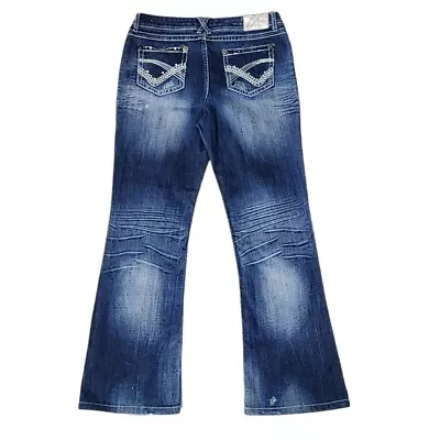 Vanity Womens Jeans 28Wx33L Blue Premium Collection Distressed Embroidered • $26.64