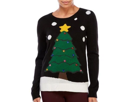 $25.99 • Buy Beaded Sequin Christmas Tree Sweater For Womens Top