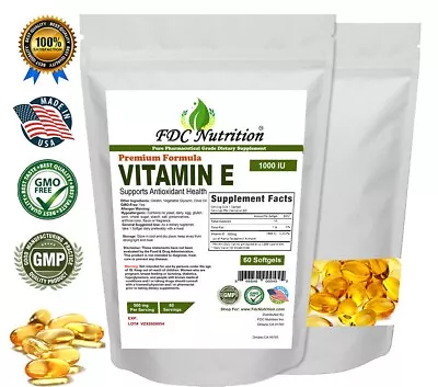 FDC Nutrition Vitamin E-1000 IU - 60 Softgels- 500mg • $7