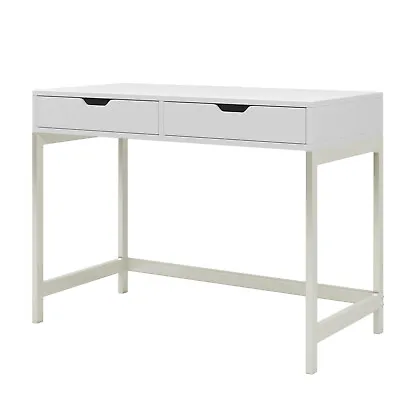 Computer PC Desk With 2 Drawers Home Office Laptop Wooden Gaming Table White • £64.99