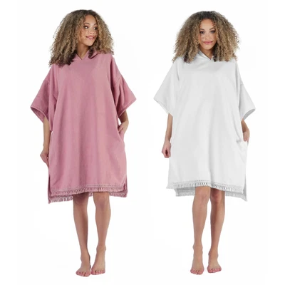 £9.99 • Buy Sienna Poncho Tassel Hem Towel Short Sleeve Quick Dry Beach Travel Hooded Robe