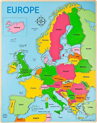 Bigjigs Toys Europe World Map Puzzle Wooden Toys Jigsaw Puzzle Jigsaw For 3 • £16.10