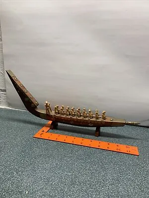 Vintage Hand Carved Sculpture Wood Art Viking Ship Row Snake Boat 18  Long • $36